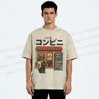 Unisex Cat Convenience Store Printed Washed Tee