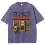 Unisex Cat Convenience Store Printed Washed Tee