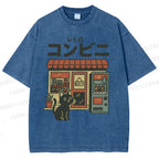 Unisex Cat Convenience Store Printed Washed Tee