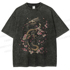 Unisex Dragon Printed Washed Tee
