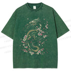 Unisex Dragon Printed Washed Tee