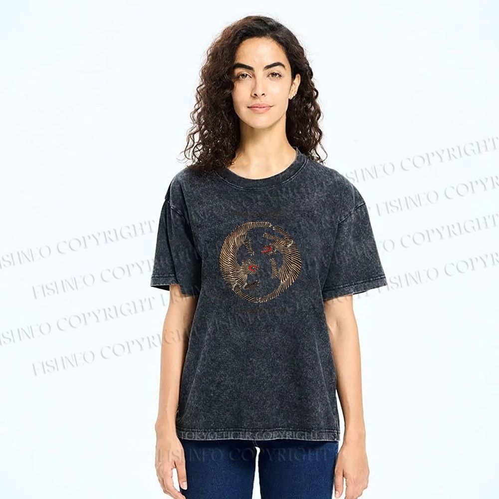 Unisex Two Tigers Printed Washed Tee
