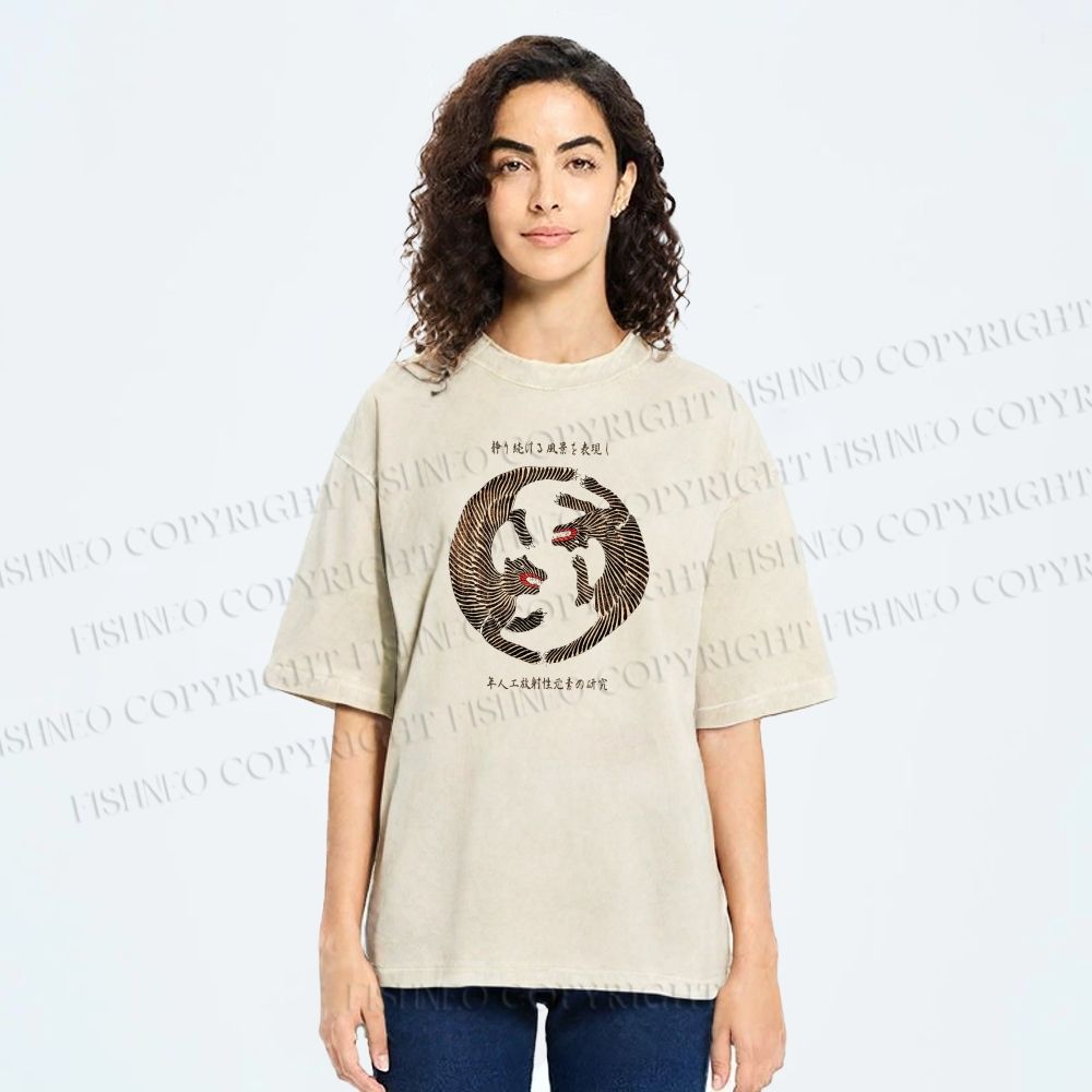 Unisex Two Tigers Printed Washed Tee