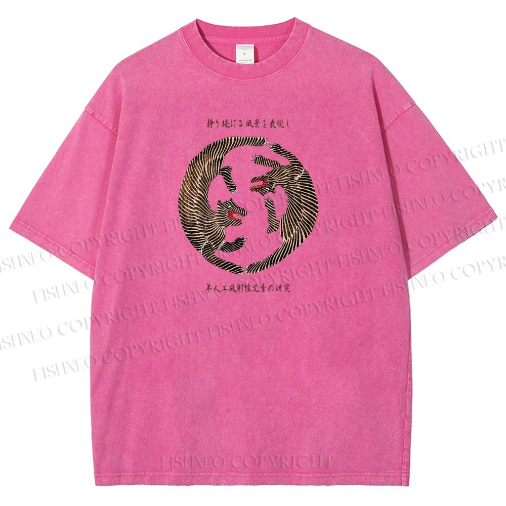 Unisex Two Tigers Printed Washed Tee