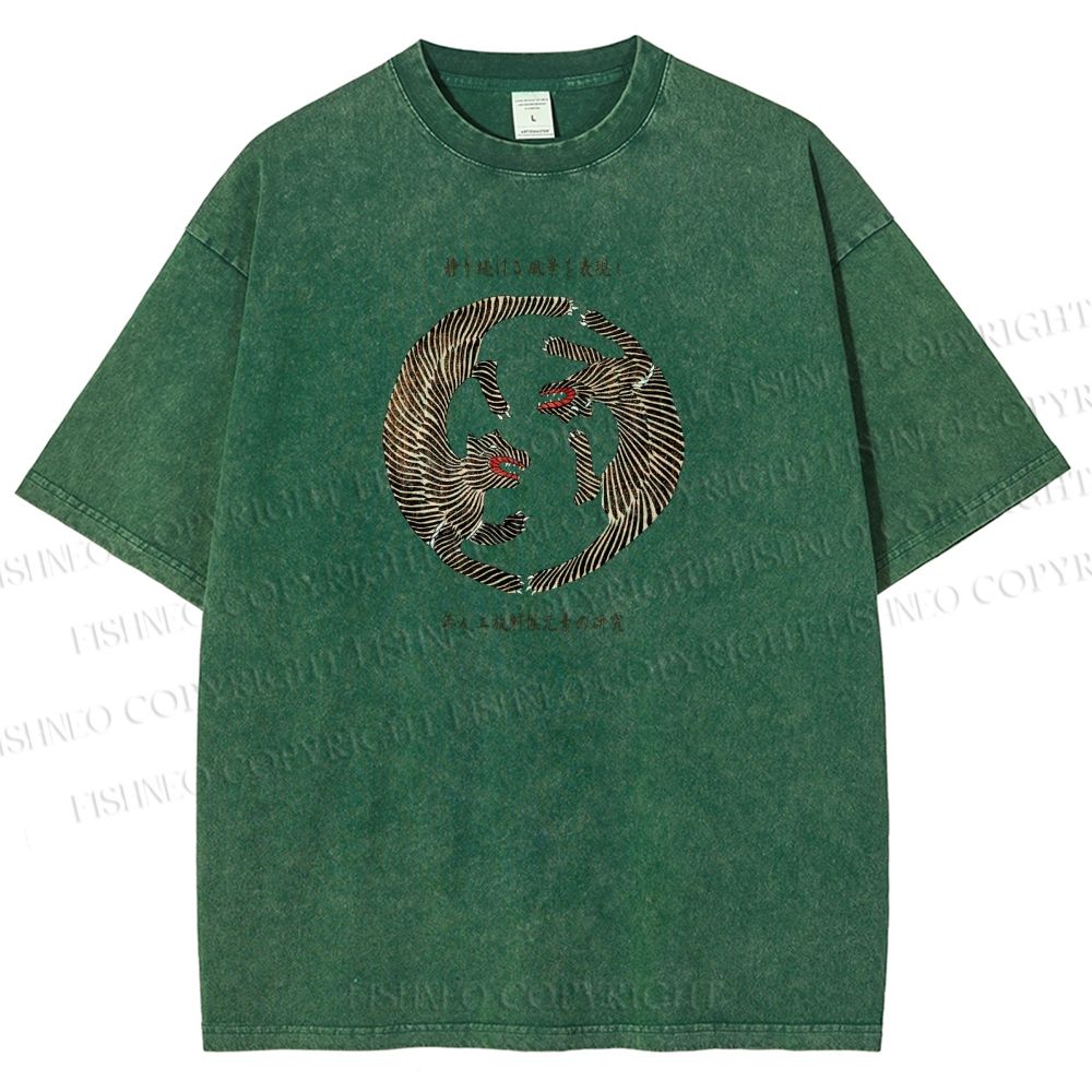 Unisex Two Tigers Printed Washed Tee