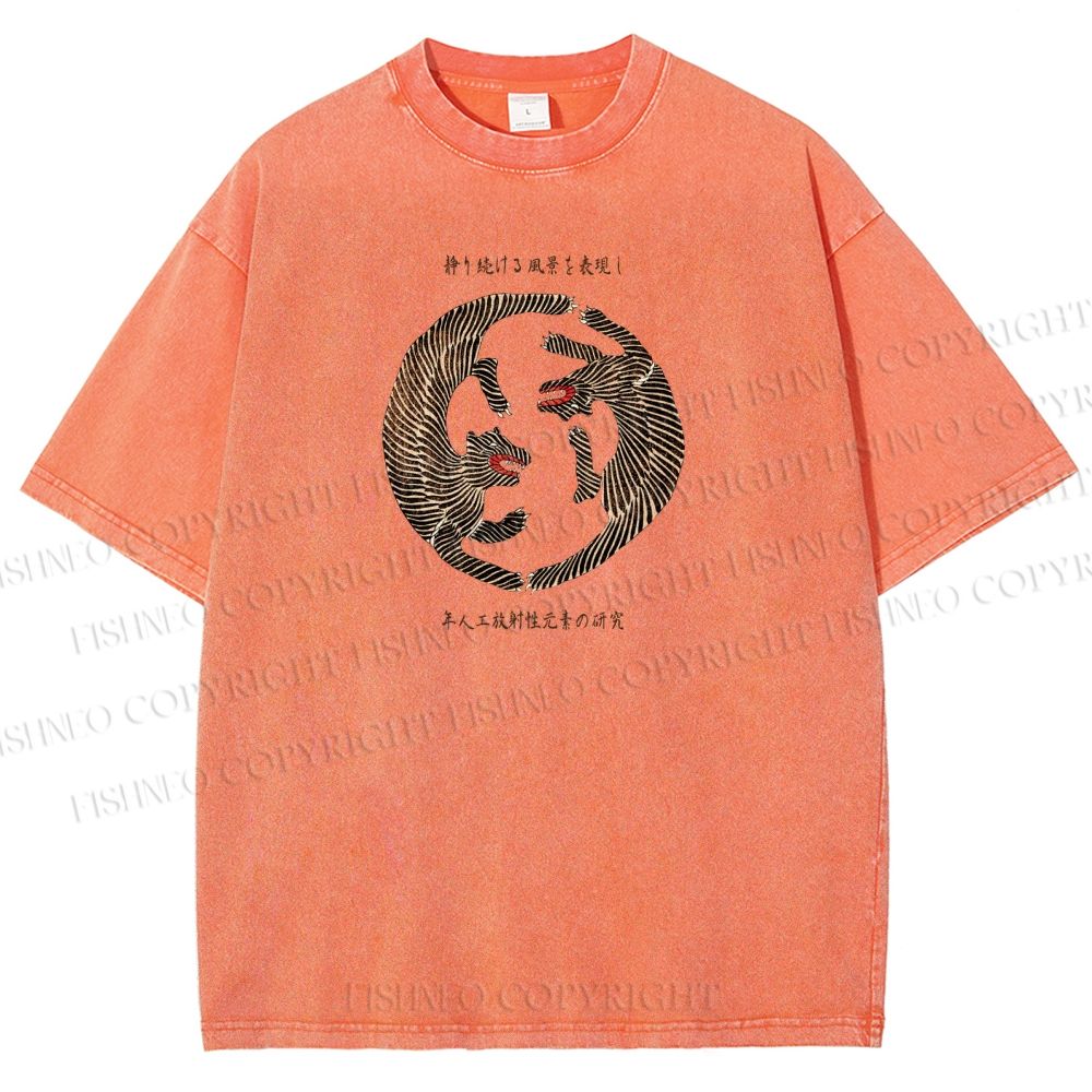 Unisex Two Tigers Printed Washed Tee