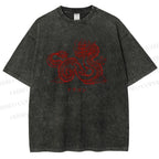 Unisex Dragon Printed Washed Tee