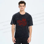 Unisex Dragon Printed Washed Tee