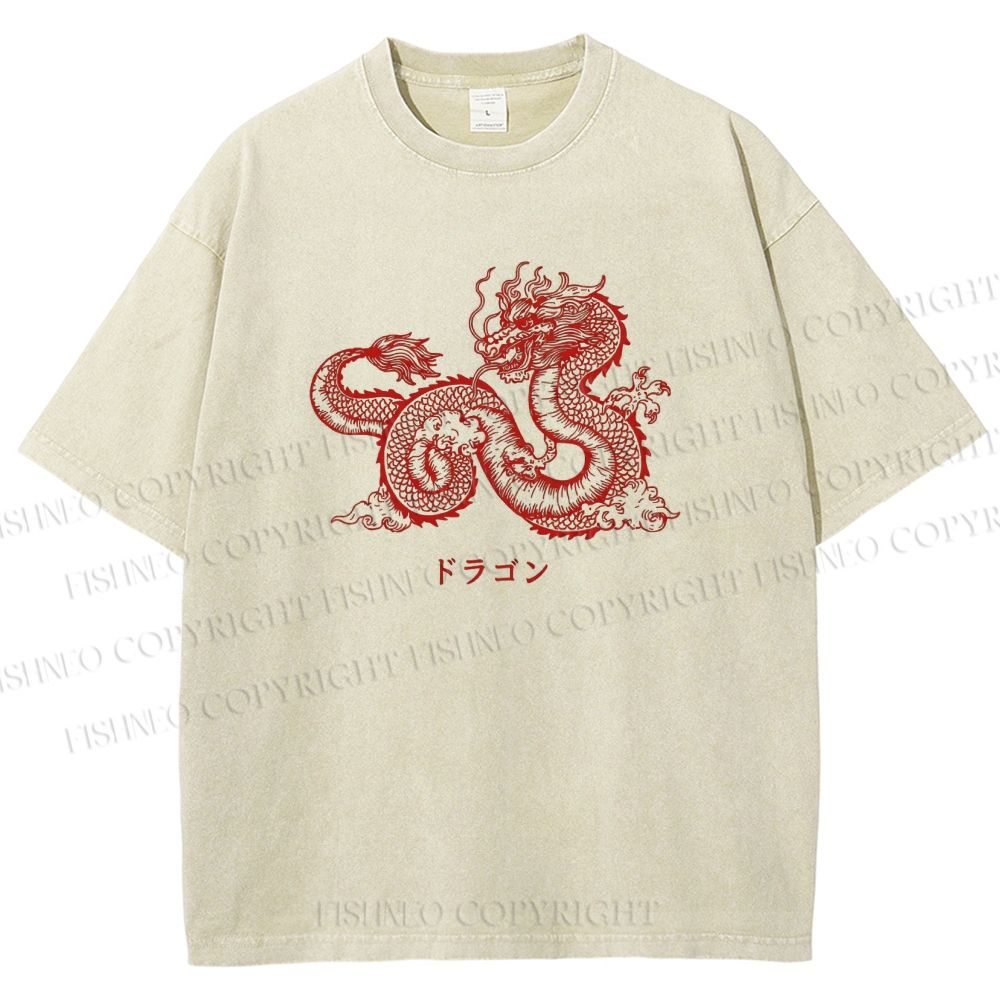 Unisex Dragon Printed Washed Tee