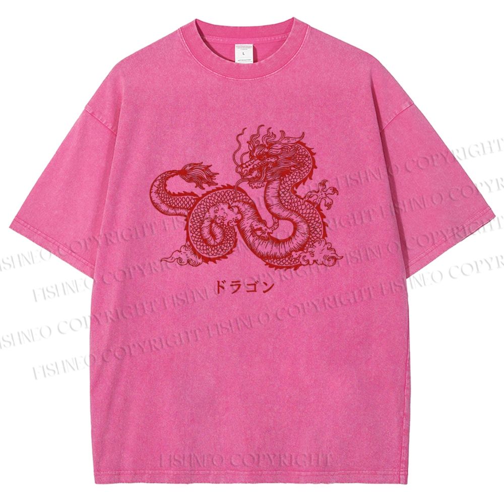 Unisex Dragon Printed Washed Tee