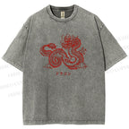 Unisex Dragon Printed Washed Tee
