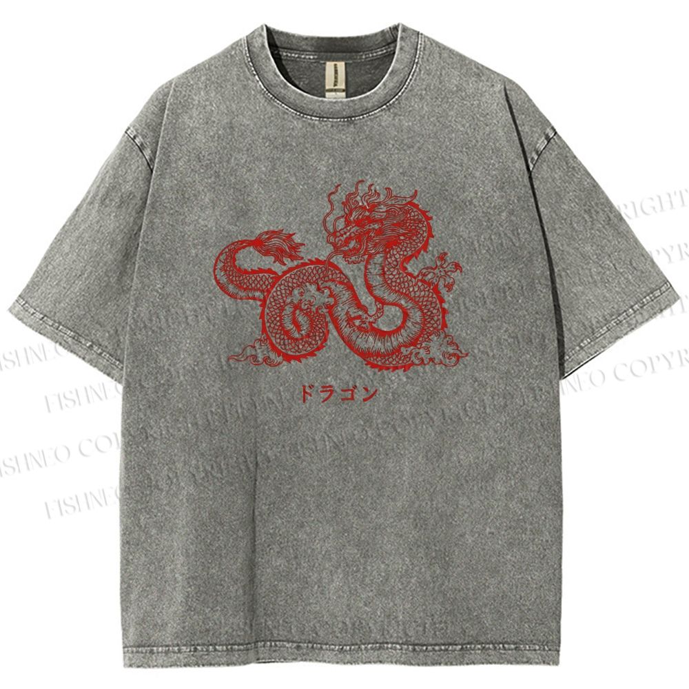 Unisex Dragon Printed Washed Tee
