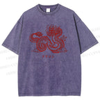 Unisex Dragon Printed Washed Tee
