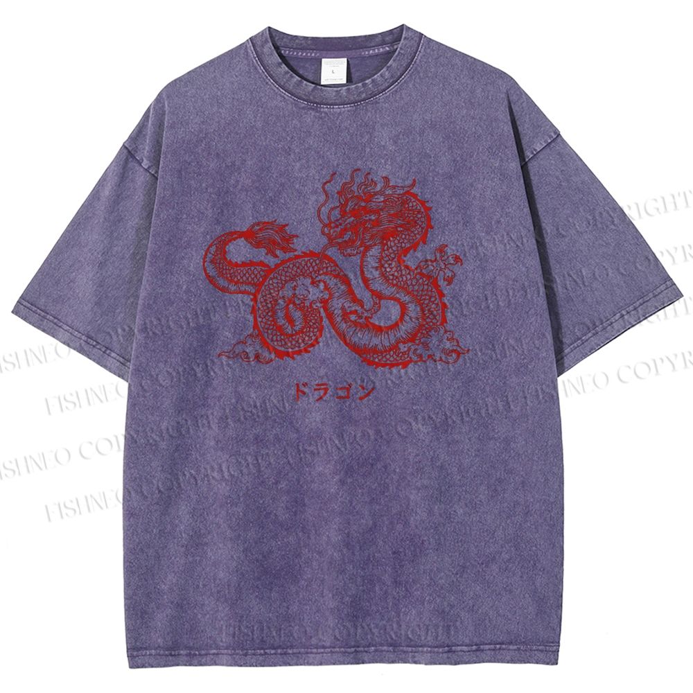Unisex Dragon Printed Washed Tee