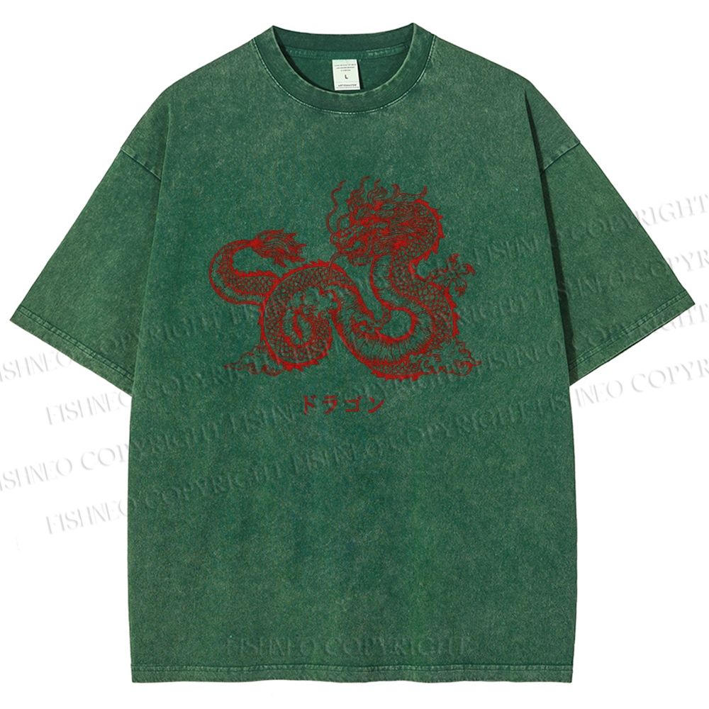 Unisex Dragon Printed Washed Tee