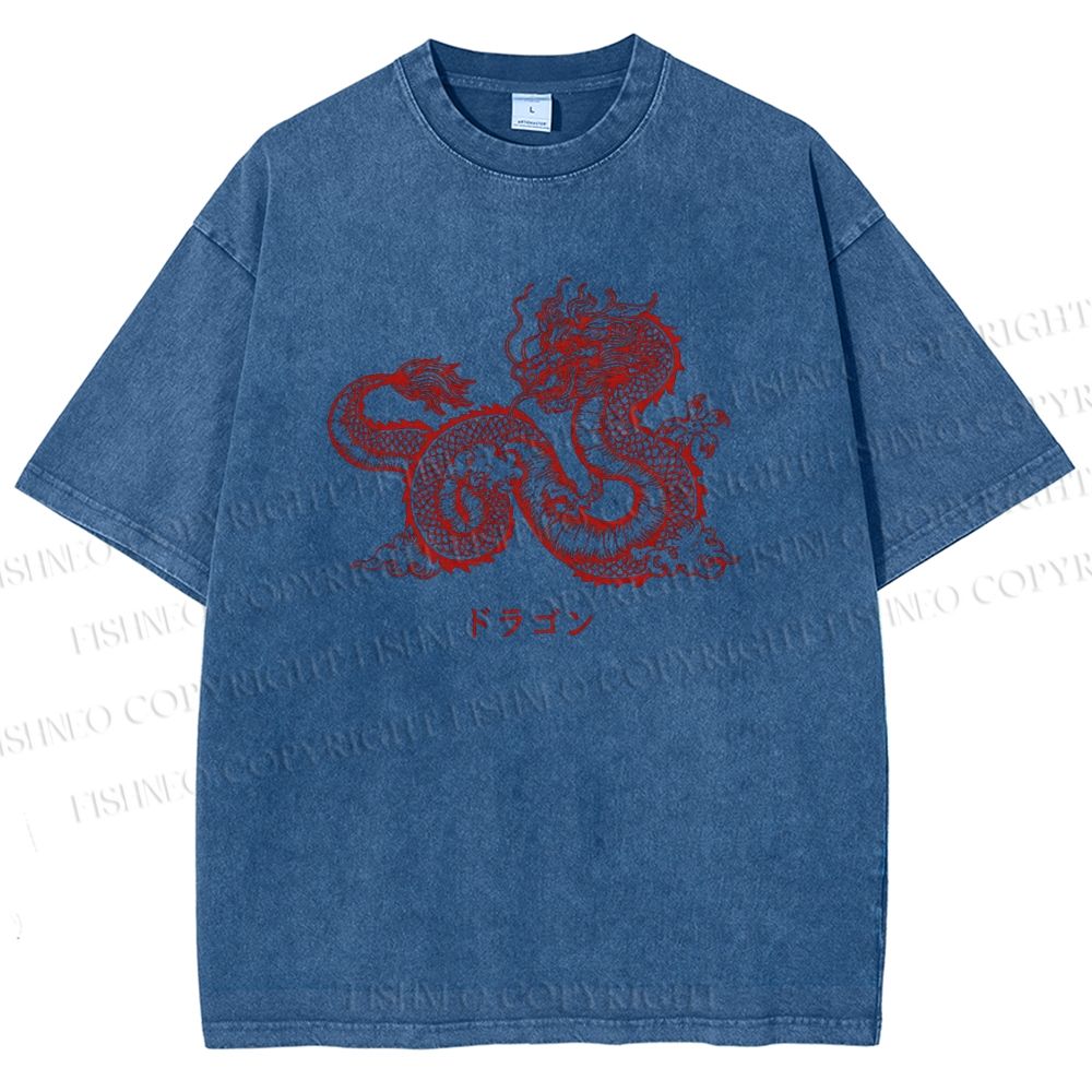 Unisex Dragon Printed Washed Tee
