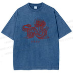 Unisex Dragon Printed Washed Tee