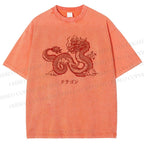 Unisex Dragon Printed Washed Tee