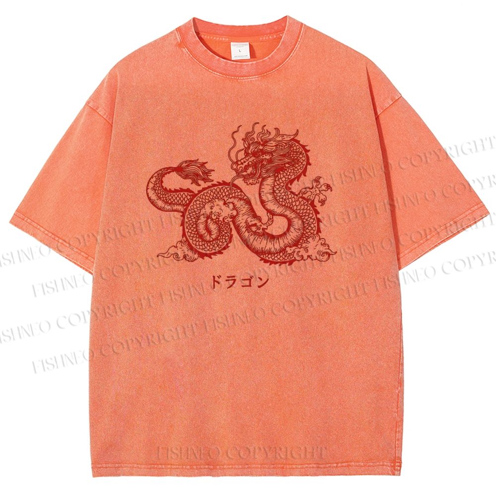 Unisex Dragon Printed Washed Tee