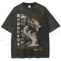 Unisex Dragon Printed Washed Tee
