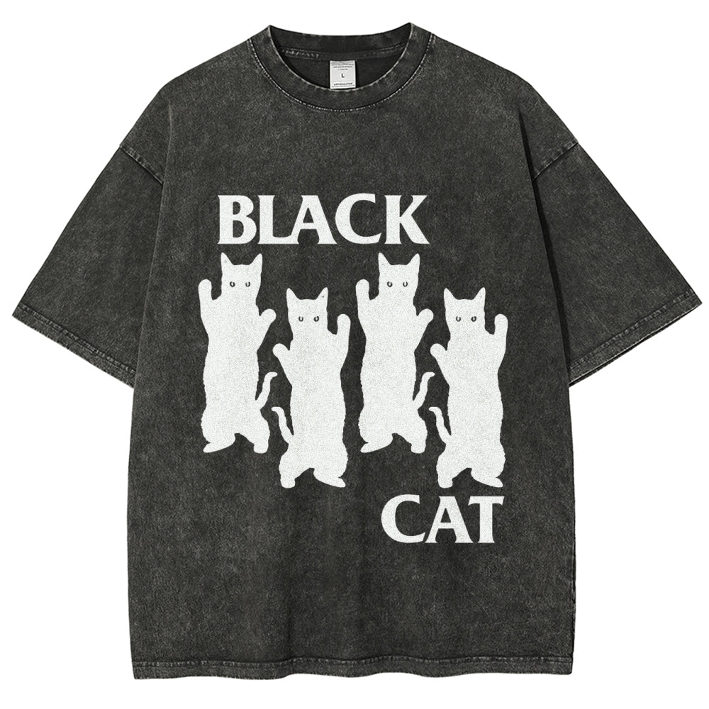Four Black Cats Washed T-Shirt