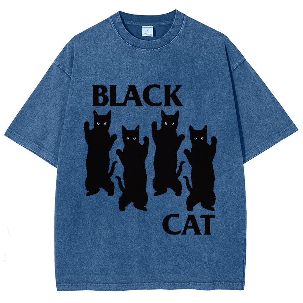 Four Black Cats Washed T-Shirt