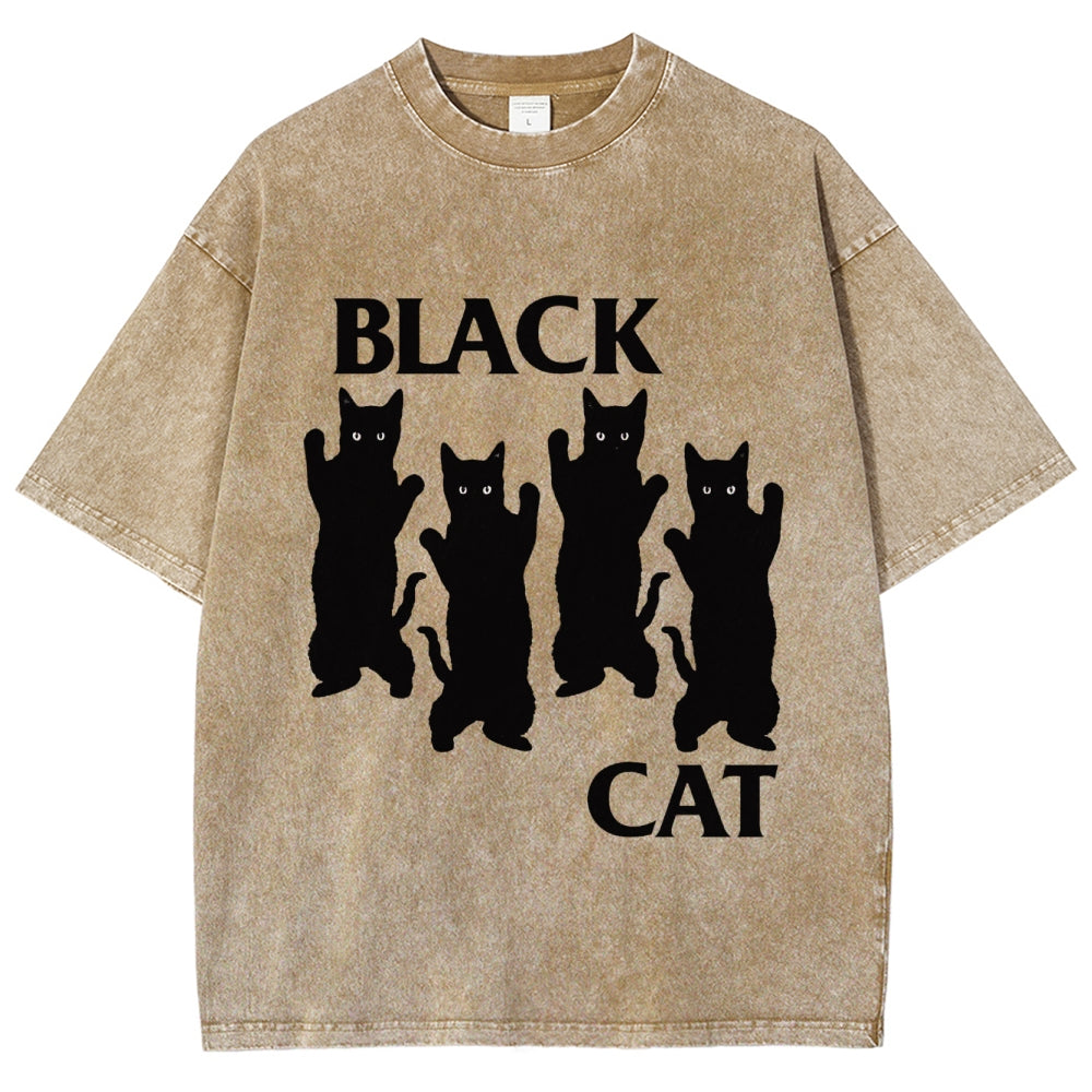 Four Black Cats Washed T-Shirt