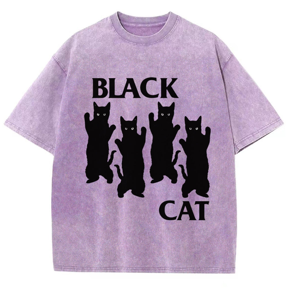 Four Black Cats Washed T-Shirt