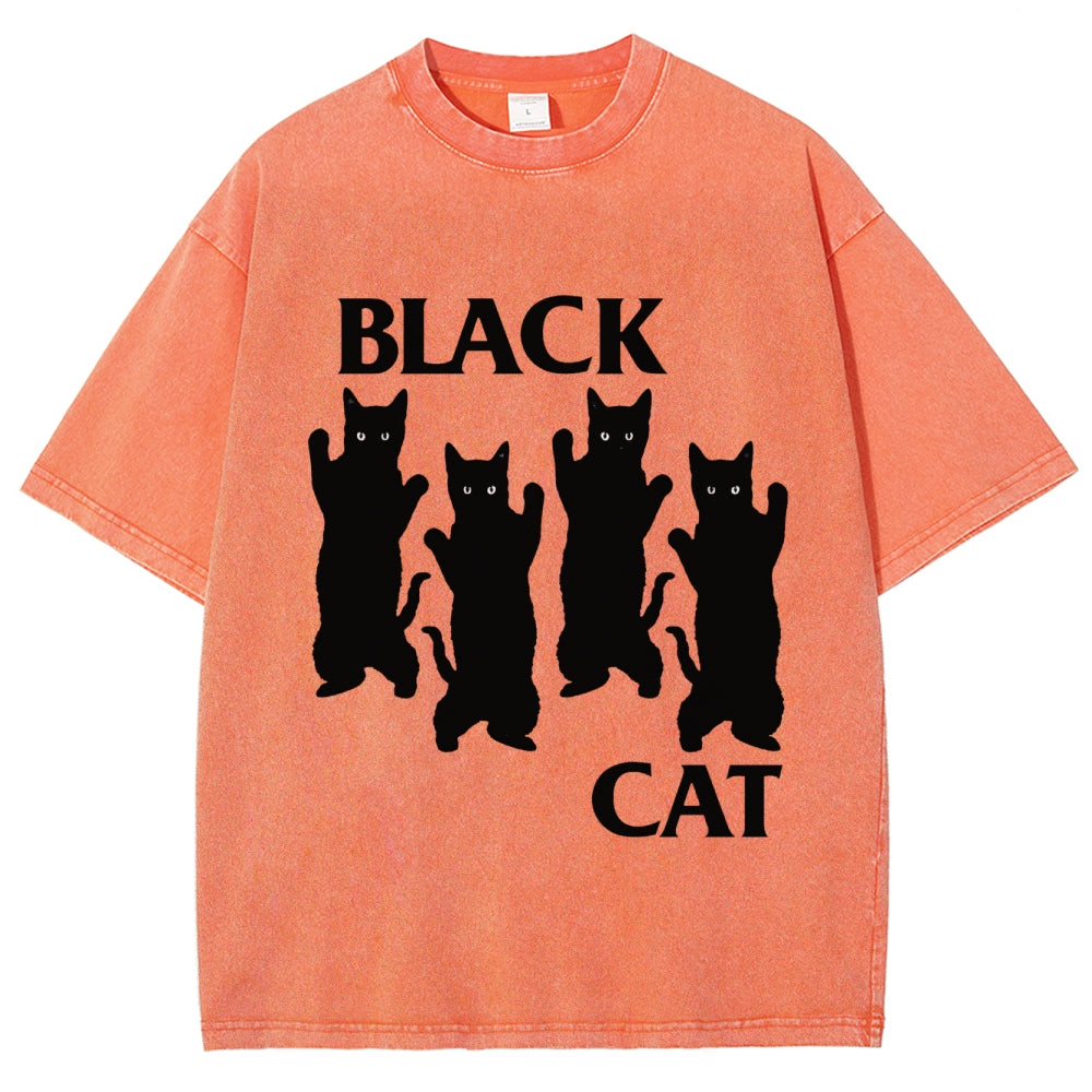 Four Black Cats Washed T-Shirt