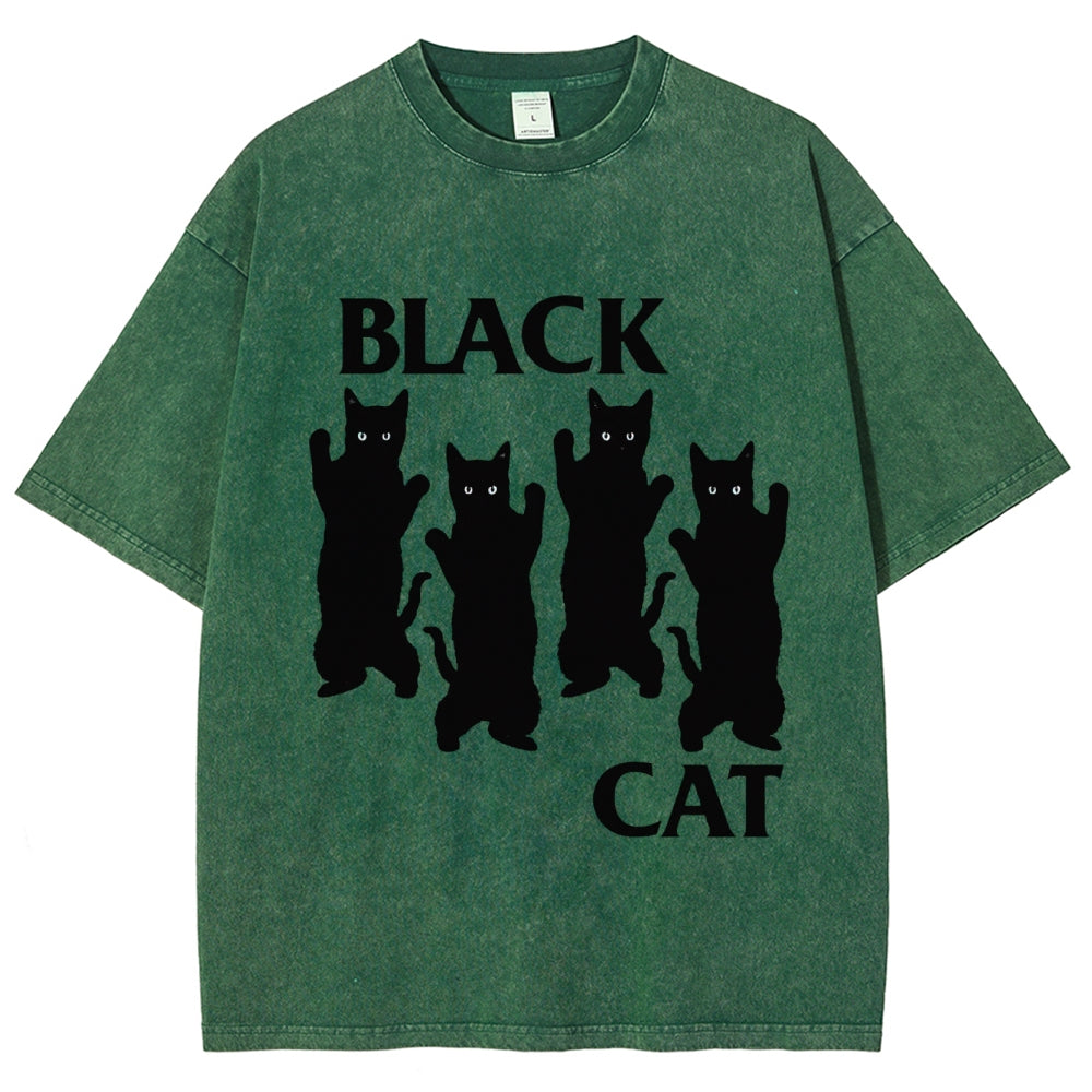 Four Black Cats Washed T-Shirt