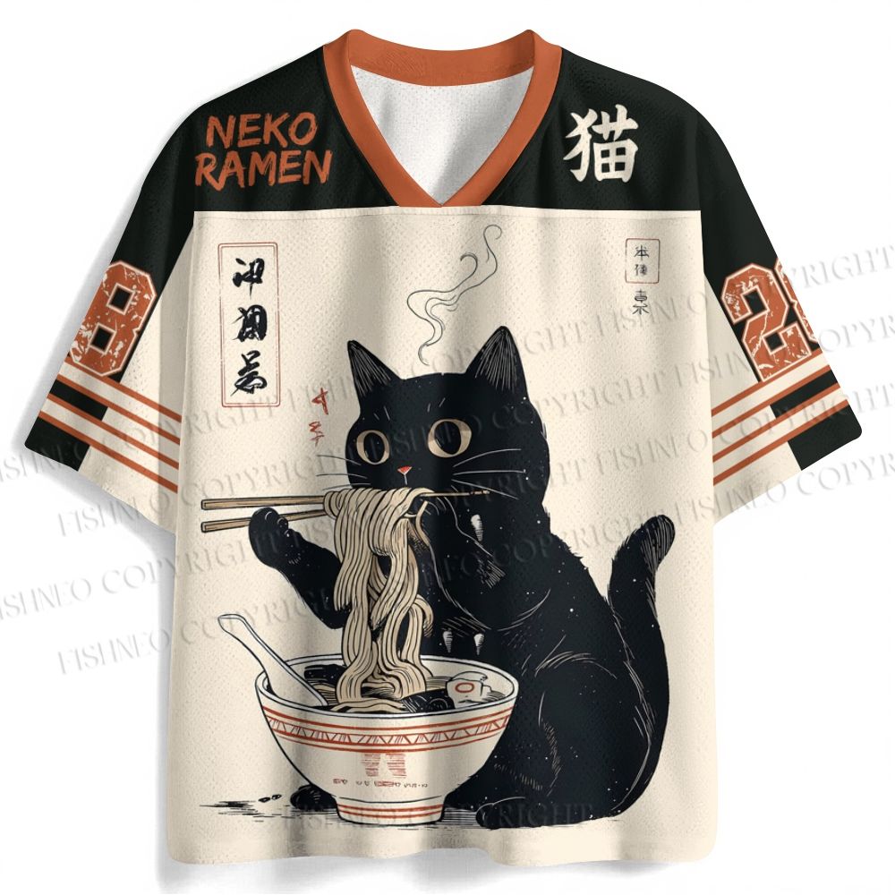 Ramen Black Cat Printed Jersey Shirts