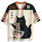 Ramen Black Cat Printed Jersey Shirts
