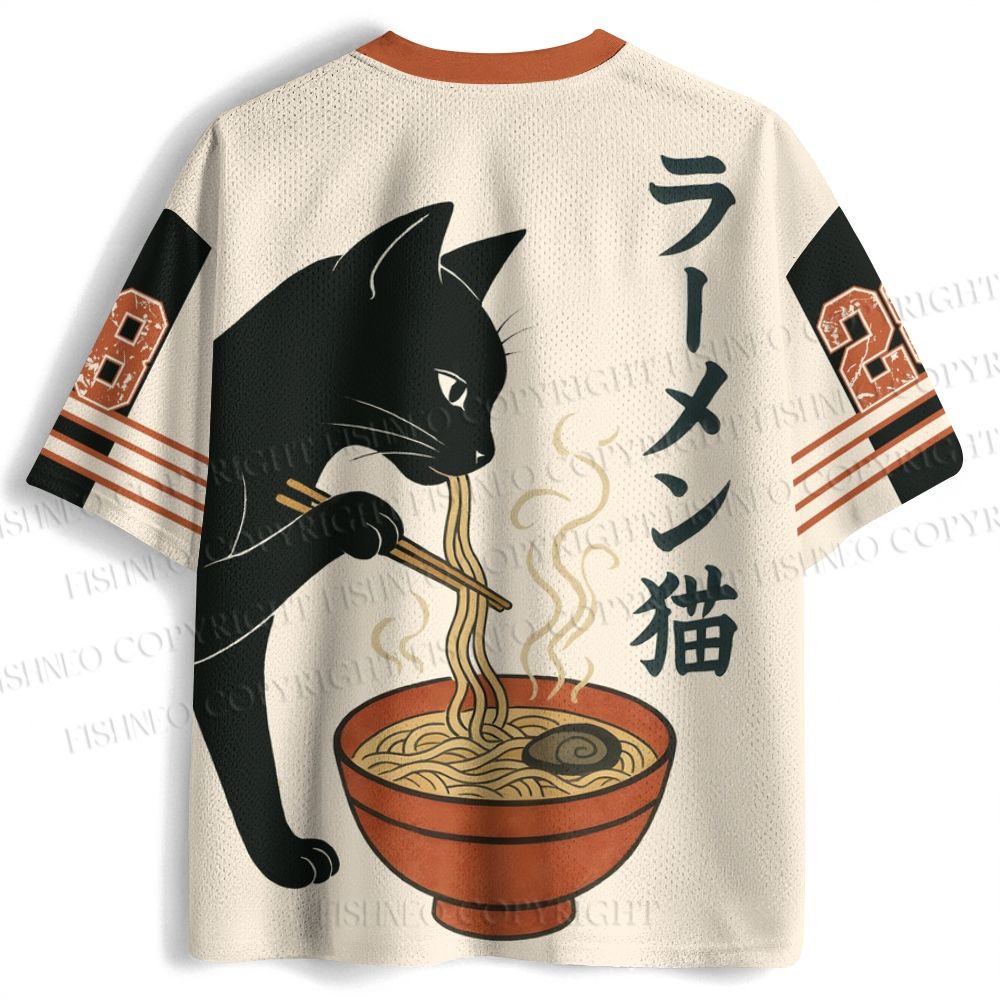 Ramen Black Cat Printed Jersey Shirts
