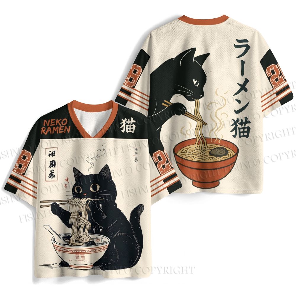 Ramen Black Cat Printed Jersey Shirts