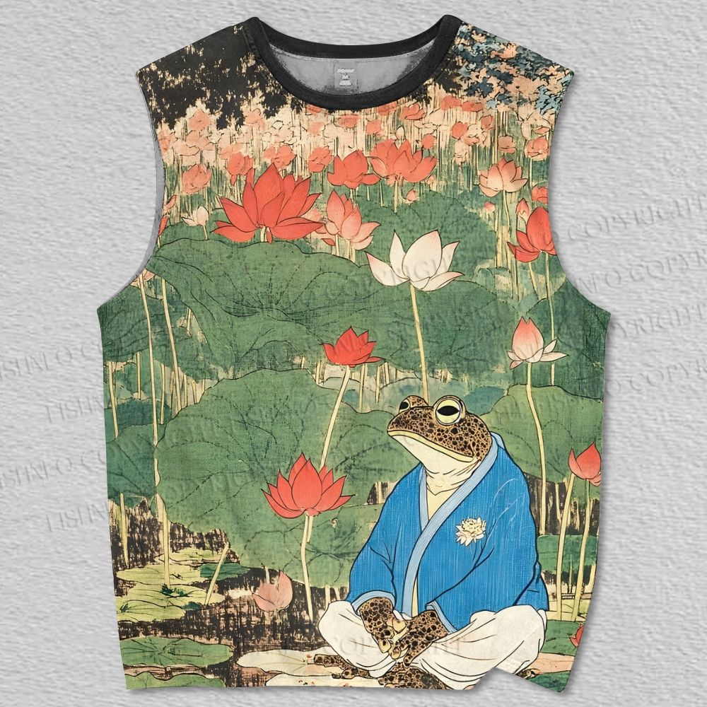 Unisex Japanese Frog Sitting Summer Pool Printed Tank Top