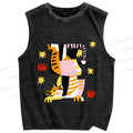 Unisex Geometric Tiger Printed Washed Tank Top