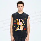 Unisex Geometric Tiger Printed Washed Tank Top