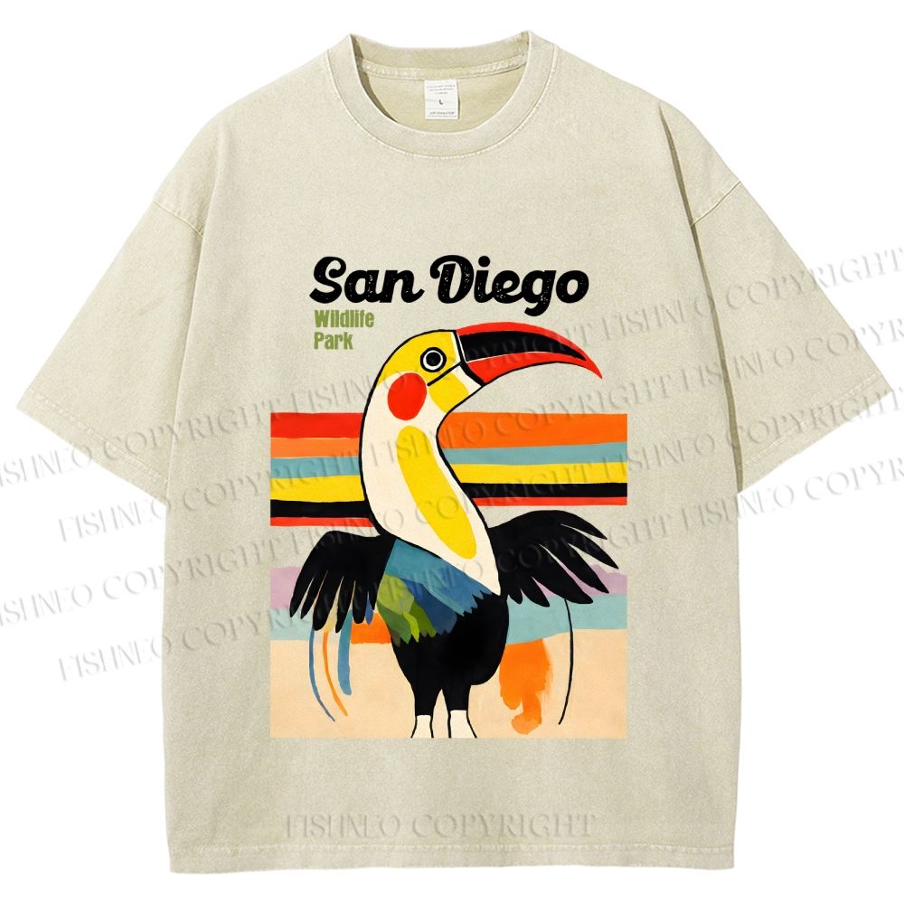 Unisex San Diego Big Mouth Bird Printed Washed Tee