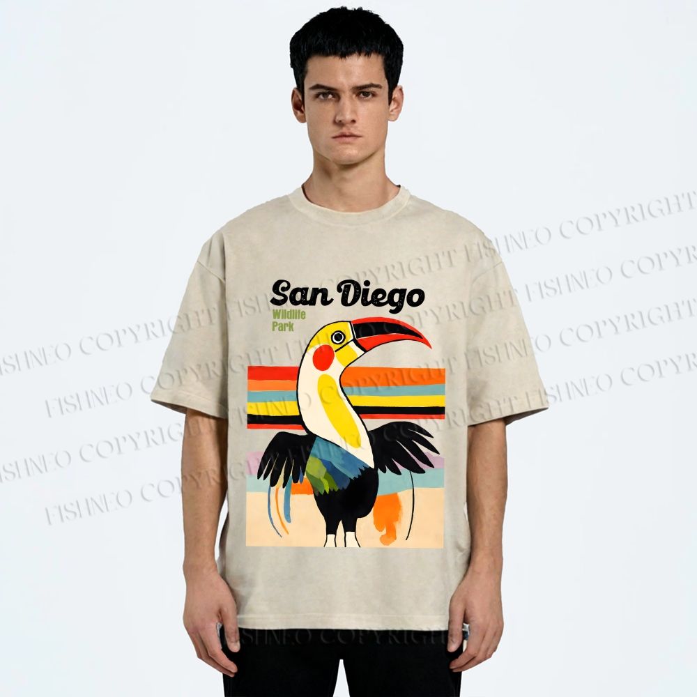 Unisex San Diego Big Mouth Bird Printed Washed Tee