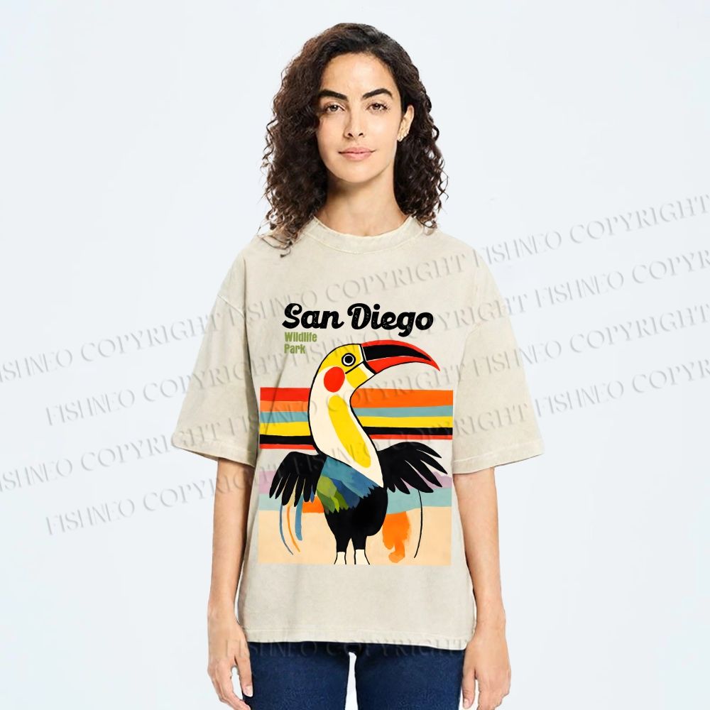 Unisex San Diego Big Mouth Bird Printed Washed Tee