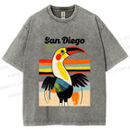 Unisex San Diego Big Mouth Bird Printed Washed Tee