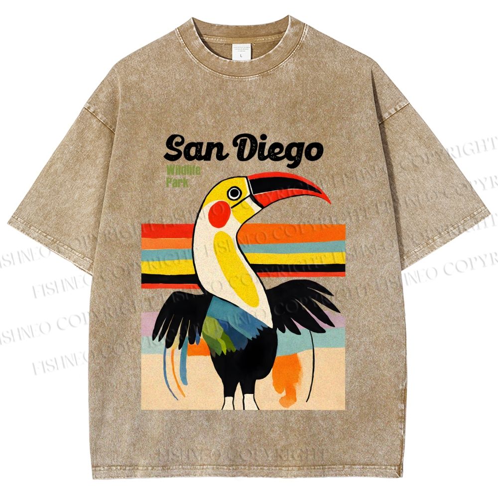 Unisex San Diego Big Mouth Bird Printed Washed Tee