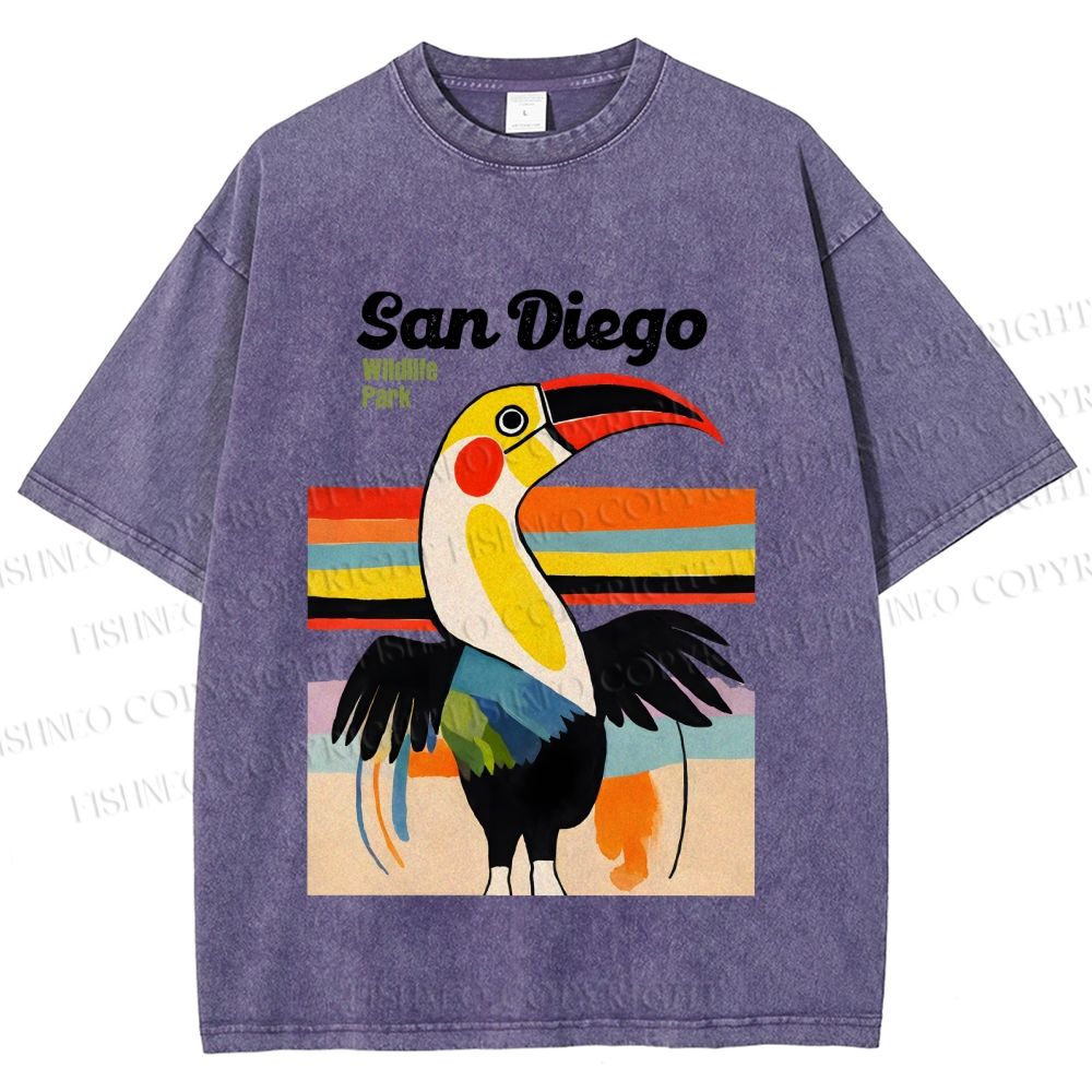 Unisex San Diego Big Mouth Bird Printed Washed Tee