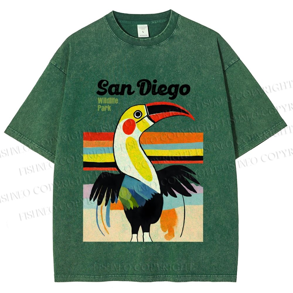 Unisex San Diego Big Mouth Bird Printed Washed Tee
