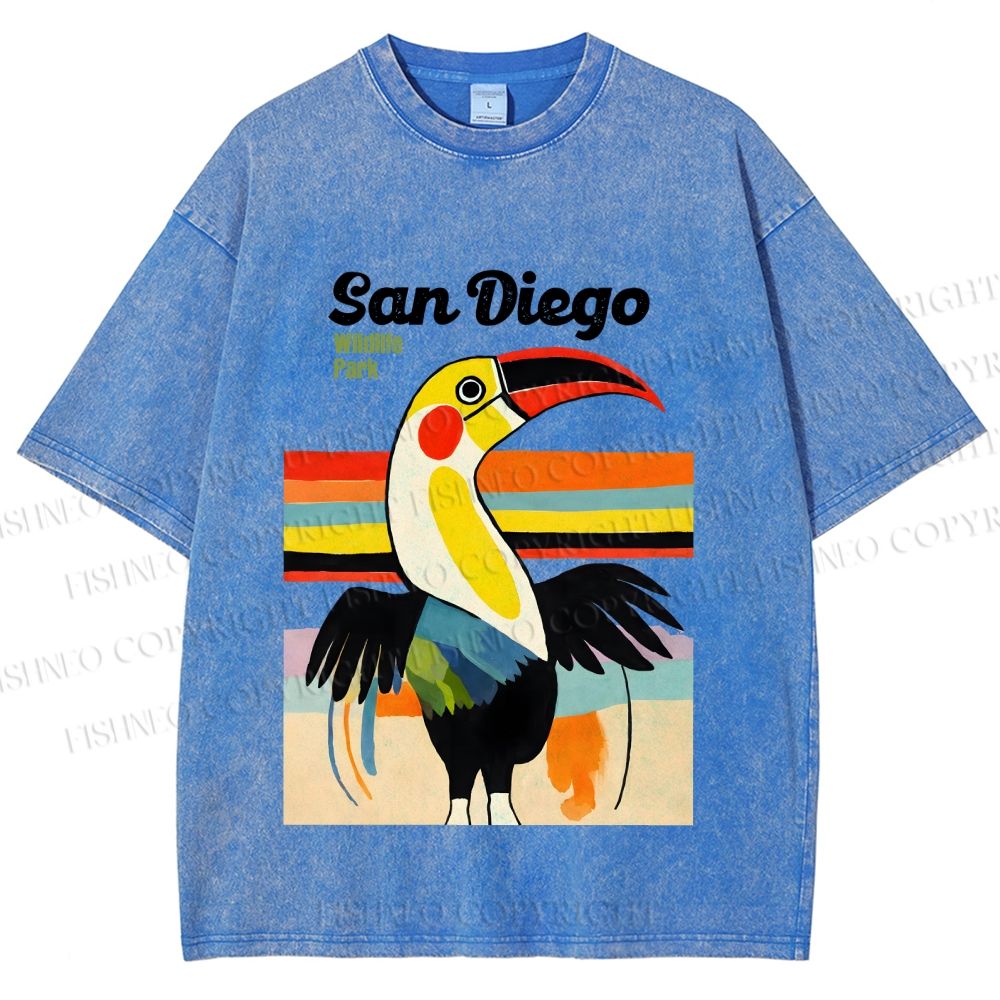 Unisex San Diego Big Mouth Bird Printed Washed Tee