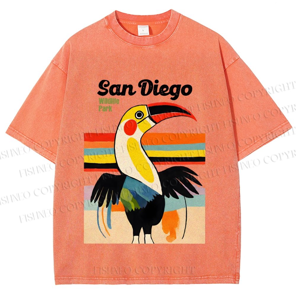 Unisex San Diego Big Mouth Bird Printed Washed Tee