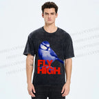 Unisex Blue Bird Fly High Printed Washed Tee
