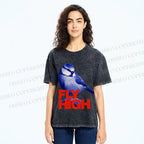 Unisex Blue Bird Fly High Printed Washed Tee