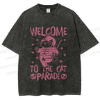 Unisex Welcome To The Cat Parade Printed Washed Tee