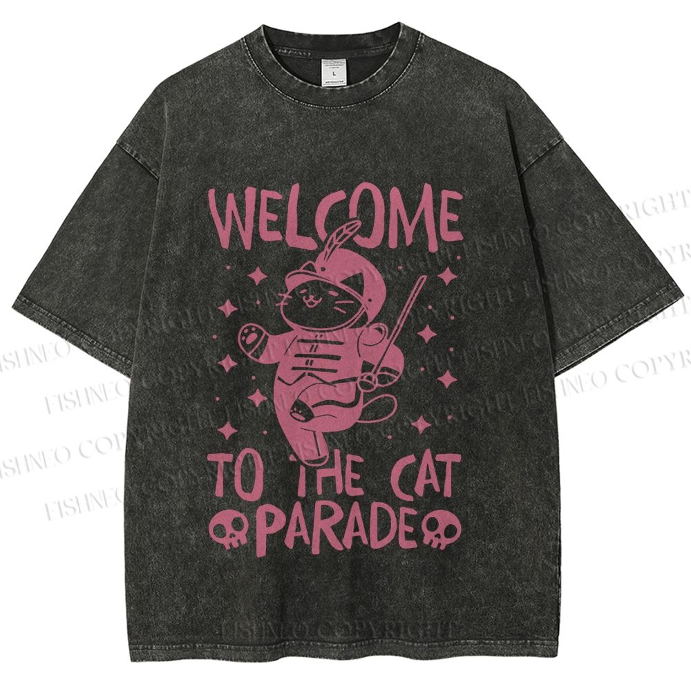 Unisex Welcome To The Cat Parade Printed Washed Tee